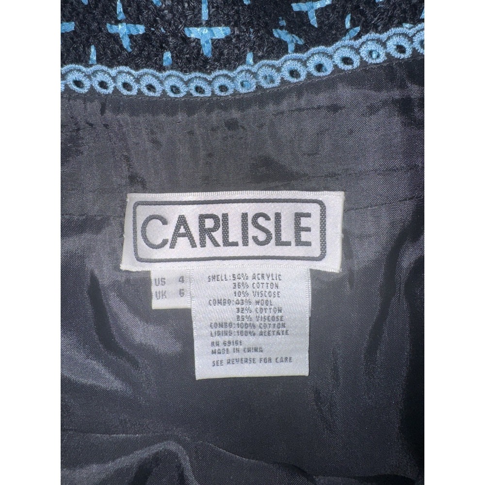Vintage Carlisle Suit Set Sz 4 6 Blue Wool Blend Tweed Blazer Jacket Skirt - Picture 8 of 15